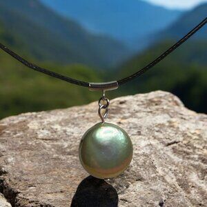 Freshwater Coin Pearl with Black Cord Necklace
